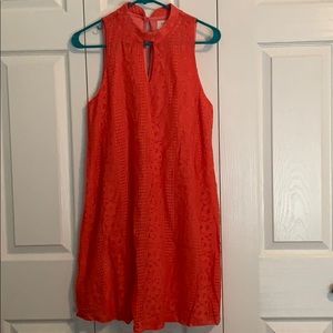 Coral Everly Sleeveless Dress w Lace Overlay